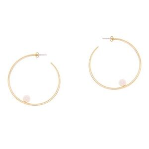 NWT Michelle Campbell Floating Pearl Gold Open Hoop Delicate Minimal Earrings